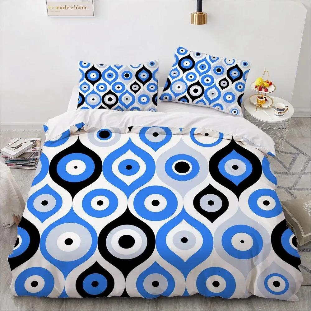 3D Evil Eye Duvet Cover Set Design Magic Drawing Eyes Bedding Sets Blue White Bedclothes King Full Twin Quilt Cover Queen Size