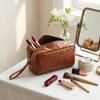 Multi-Purpose Genuine Leather Travel Organizer Pouch, Large Capacity Leather Pen Case, Cosmetics, Small Tools & Daily Essentials