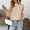 2025 Sweet Retro Women's Lace Patchwork Gray Sweater for Autumn/Winter