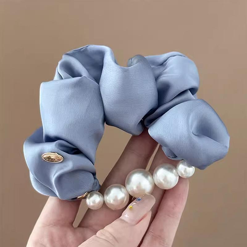 Elegant Pearls Large Scrunchie Hair Band For Women Sweet Hair Ornament Elastics Ponytail Holders Hair Tie Hair Accessories