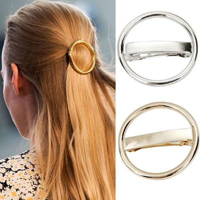 Grampo de Cabelo Circular Punk Feminino Clipe de Cabelo Dourado Prateado Liga Metálica Cabeça Redonda Acessório de Cabelo