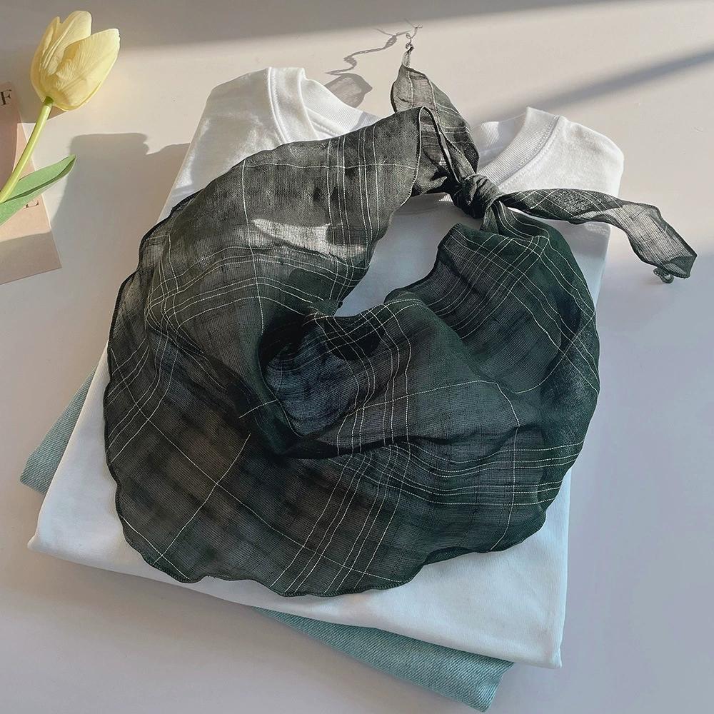 

Retro Pure Linen Triangular Scarf for Women Summer Breathable Plaid Small Head Scarf and Neckerchief 107x26.5cm