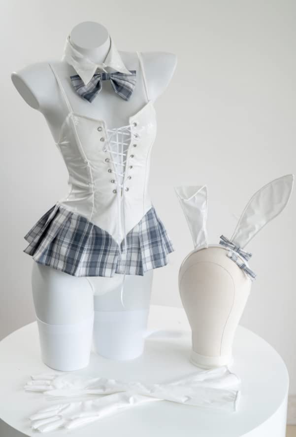 [Lavender] Twin Bunny Girl School-Style Underwear, PU Leather, Sexy Bunny Girl, Pink (Waist 64-74cm), Sizes S-M