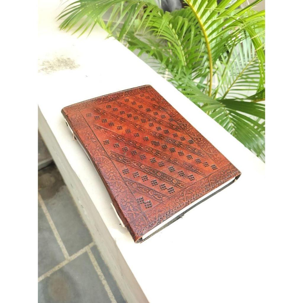 Handcrafted Leather Grimoire Journal: Custom Three Stone Design, Ideal Gift