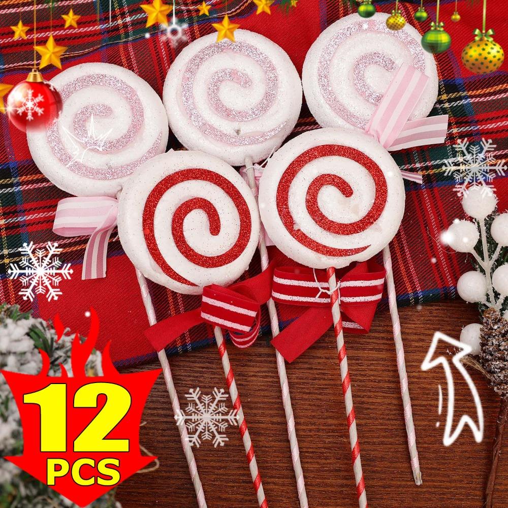 Simulation Plastic Glittery Candy Cane Christmas Lollipop Pendant Xmas Tree Hanging Ornament New Year Home Party Decoration