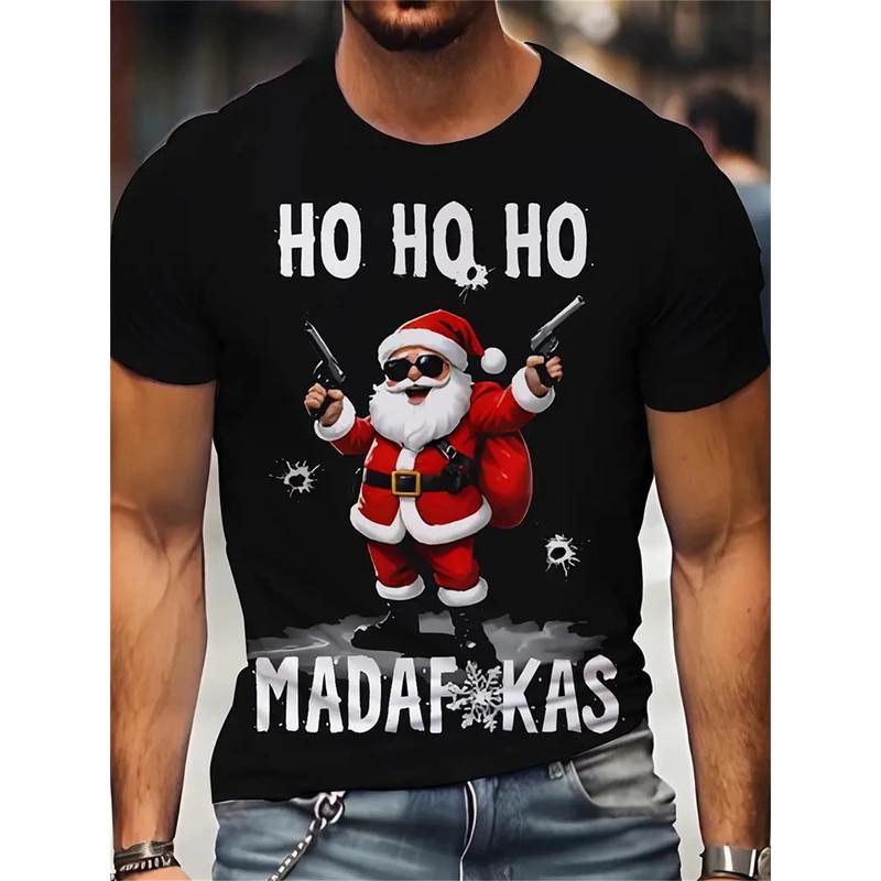 Santa Claus Pattern 3D Printed T-shirt Men's Casual Short Sleeved Fashionable Round Neck Top