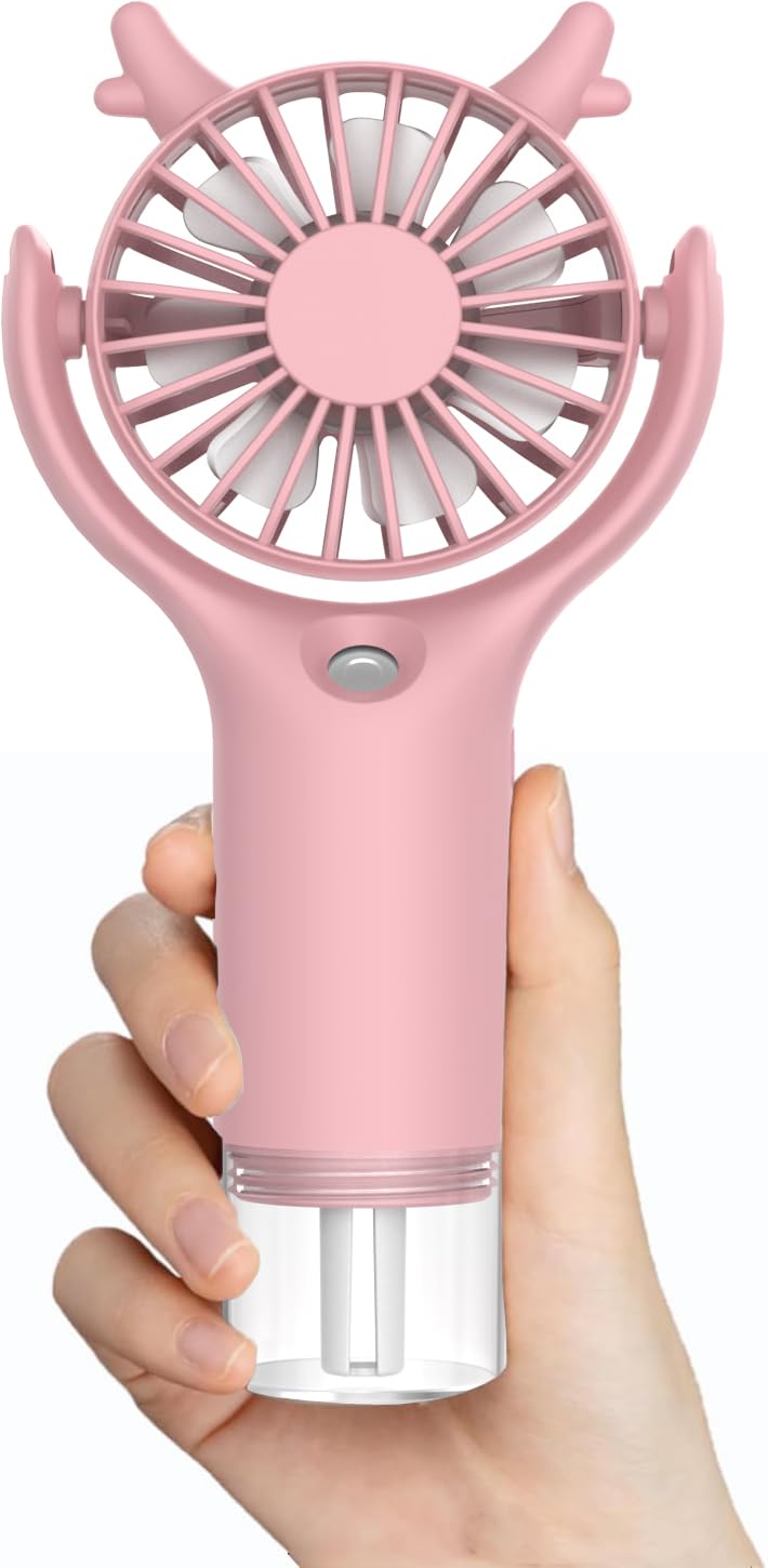 

Portable Mini Handheld Mist Small but Adjustable Lightweight Spray Water Perfect for Indoors and Outdoors Fan, Powerful, 3-Level Airflow, USB-C рожевий