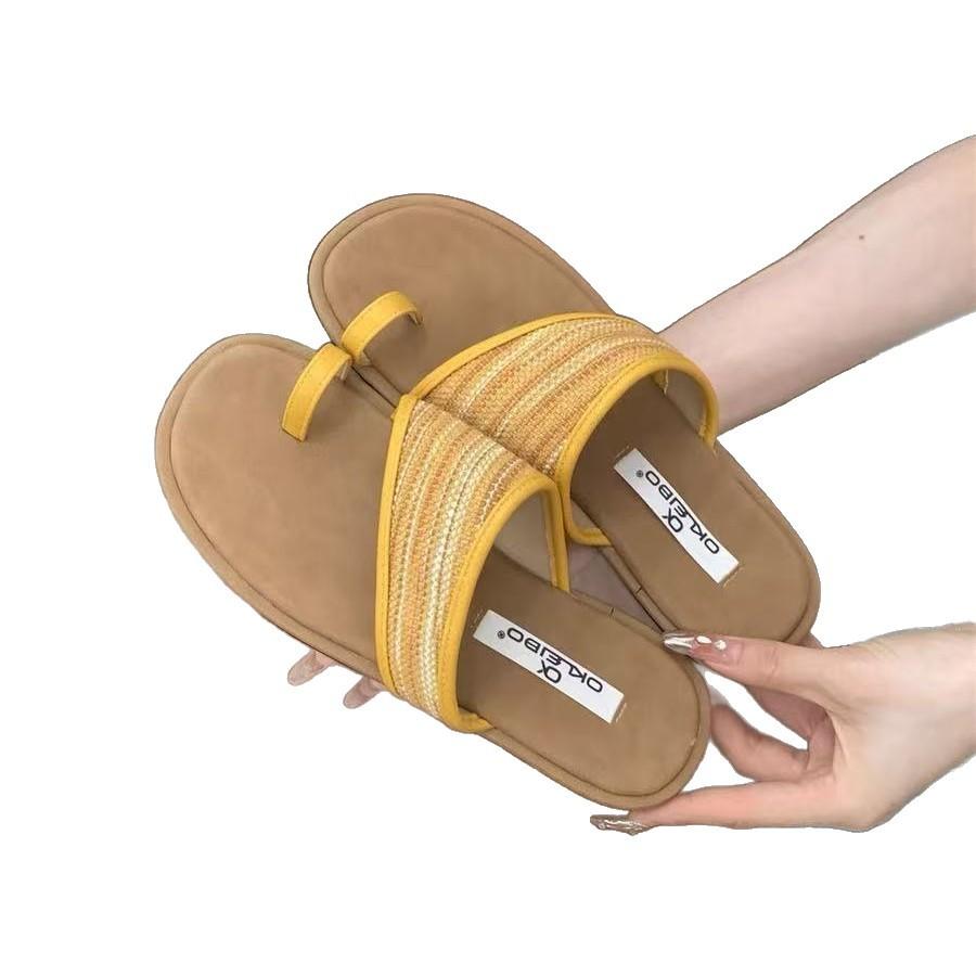 Flat-bottomed Toe French Sandals Fairy Wind Wear 2025 Summer Vintage Woven Seaside Roman Beach Slippers