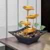 Golden Relaxation Tabletop Water Fountain with LED Light 4 Tier Lotus Small Desktop Waterfall Fountain with Rocks for Home Bathroom Bedroom Decor