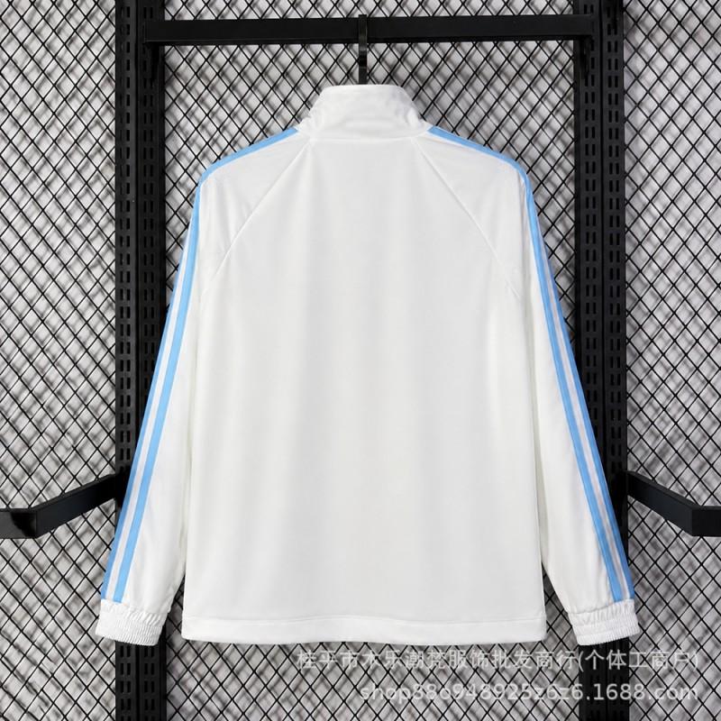 Giacca da Allenamento Calcio Uomo Argentina Collo Alto Bianco Antivento Zip Doppio Strato Cappotto da Esterno
