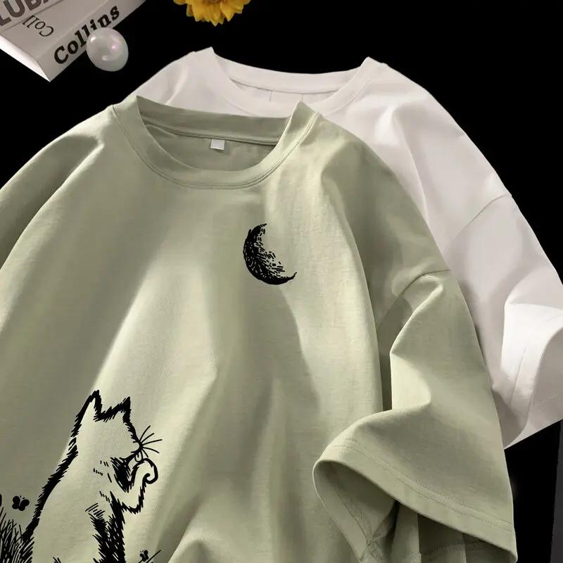 Men's Cotton T-shirts White Funny Mens Oversized T Shirt Dinosaur Print Summer Casual  Tee Shirts for Men Male