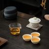 Chinese Portable Travel Ceramic Tea Set Glass Fair Cup Handmade Orchid Gaiwan Teacup Tradition Teaware with Storage Bag