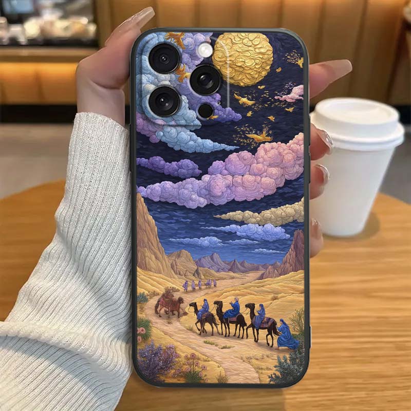 Creative landscape patterns Phone Case For Apple iPhone 17 16 16E 15 14 13 12 11 Pro Max Plus Black Soft Silicone