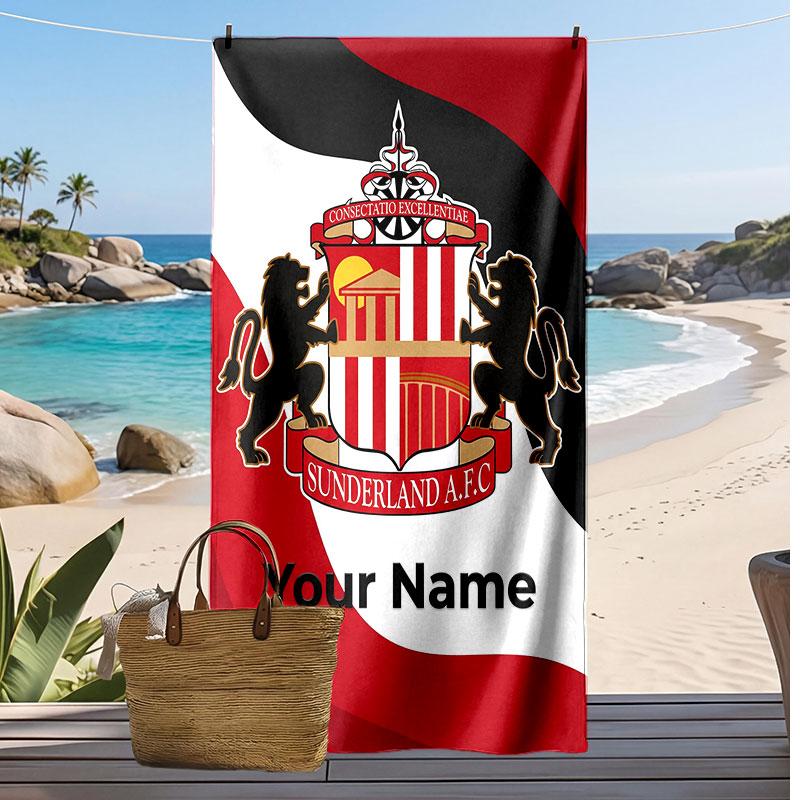 Sunderland FC Personalized Printed Beach Towel Soccer Logo Support Custom Name Text Absorbent Towel For Sport Travel Special Gift