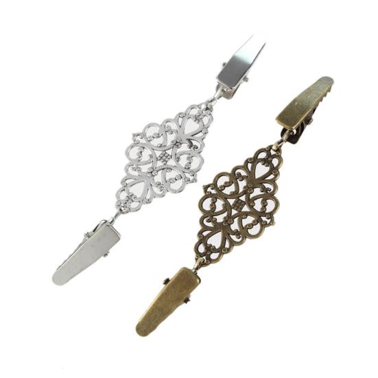 Women Vintage Hollow Floral Cardigan Collar Clip Dress Shawl Cinch Clasp Pin