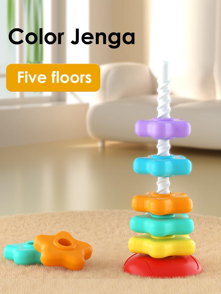 Non-Toxic Montessori Rotating Rainbow Tower Baby Stacking Puzzle Toys Safety Andenvironmental Protection Colored Children'S Toys