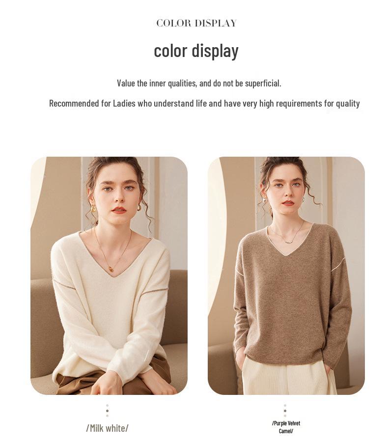 Korean Style Slimming V-Neck Cashmere Knit Sweater for Women