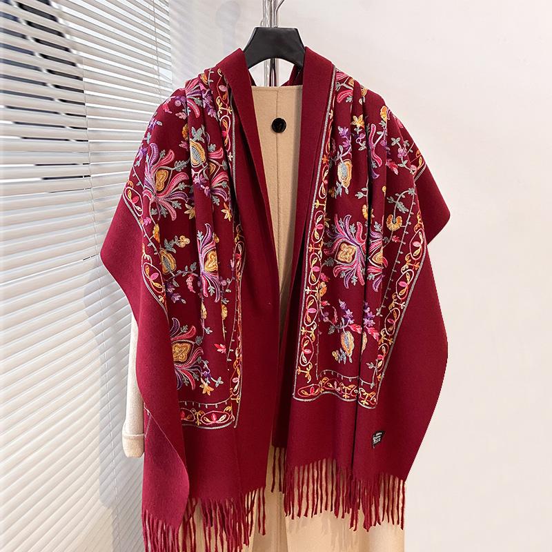 Luxury High Quality Embroidery Scarf Elegant Women Winter Thick Warm Neck Pashmina Long Fringe Scarves Lady Blanket Soft Shawl
