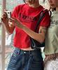 AMES-WORLDWIDE Round Hem Crop Tee Red