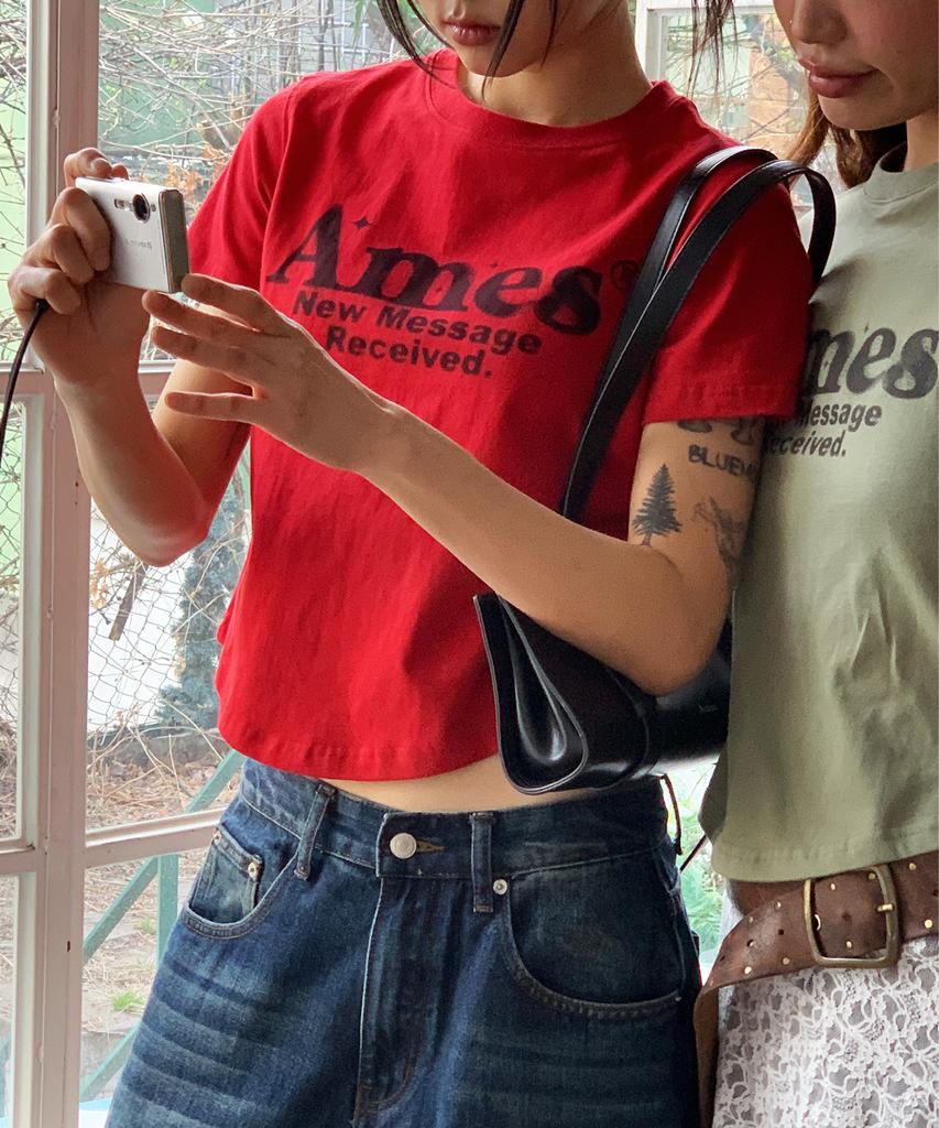 AMES-WORLDWIDE Round Hem Crop Tee Red