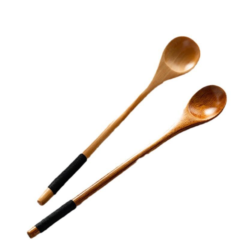 Japanischer Löffel aus massivem Holz mit langem Stiel zum Rühren von Kaffee, Milchtee und Honig