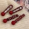 Dark Red Polka Dot Alloy Hairpin Cute Point Sweet Girls Women Duck Bill Clip Bangs Clip   Headwear Hair Accessories