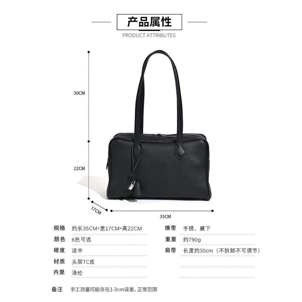 First Layer Cowhide Victoria Bowling Pillow Bag Genuine Leather Portable Tote Bag Fashionable High-end Shoulder Messenger Bag