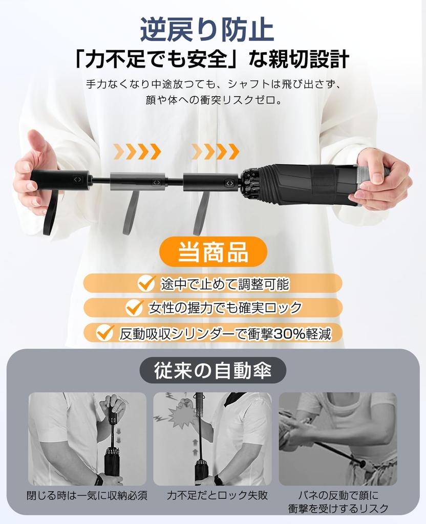 Folding umbrella shape memory and Folding umbrella automatic opening and closing Folds in 3 seconds Reflective tape 8 ribs Waterproof 310T Reverse