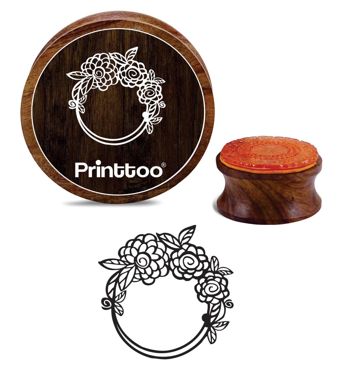 

Printtoo Craft Textile Flower Wreath Round Wooden Rubber Stamp Scrap-booking-2 2 Inch Diameter коричневый