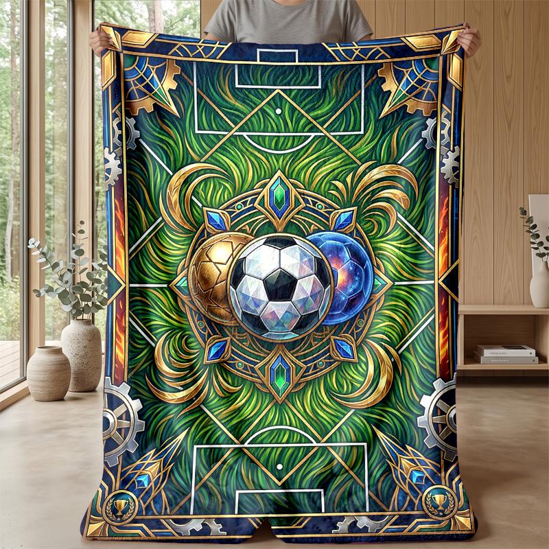 Golden Soccer Celebration Theme blanket Lightweight Warm Flannel Blanket Decorative Throw Blanket for Home Decoration