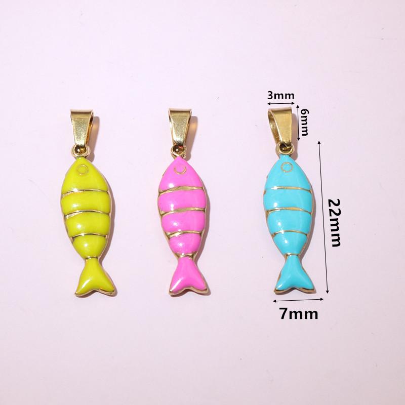2pcs 28x7mm Stainless Steel Enamel Fish Charms Pendant with Pinch Clasp DIY Necklace Jewelry Making Accessories Findings
