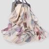[BYSIFA] 100% Silk Chiffon Scarf Female Brand Leaves Design Grey Khaki Long Scarves Beach Shawls Fall Winter Women Neck Scarves