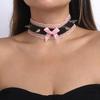 Lace Bowknot PU Pendant Short Necklace for Women Trend Cosplay Clavicle Choker Adjustable Collar Girls Party Jewelry
