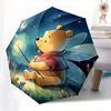 Winnie the Pooh, Fairy Automatic Opening and Closing Umbrella - 8 Ribs Portable Folding Umbrella with Plastic Handle, Suitable for Leisure a