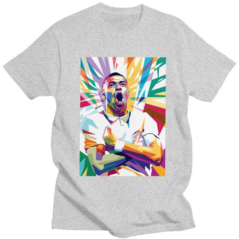 Custom Soccer Gift Mbappes Pop Art Tshirt for Men Short Sleeve Casual T Shirt Fashion Tshirt Loose Fit Pure Cotton Tee Gift
