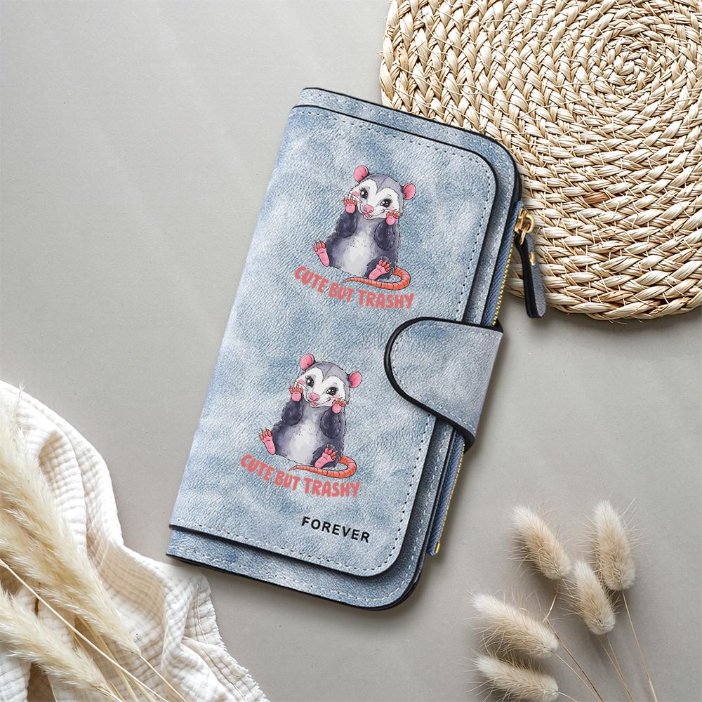 Cute Opossum Print Long Wallet Fashionable Multi Card Holder Leather Purse for Daily Use