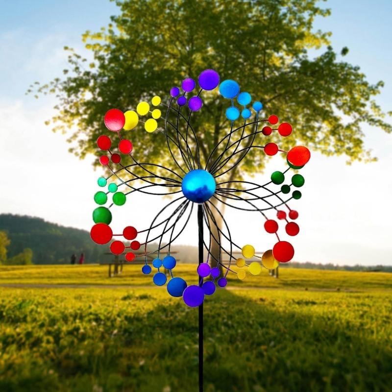 Iron Flower Windmill Toy Garden Spinner for Windmill Yard Garden Balcony Vertical Rainbow Windmill Spinner