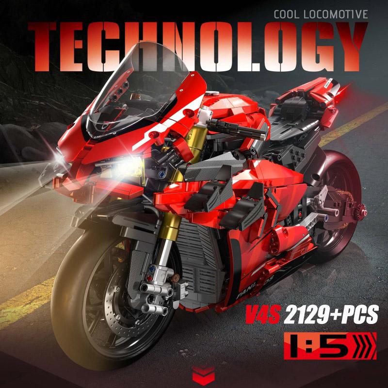 Technical Expert Racing Car Motorcycle Building Blocks Motorbike with Light Bricks Toys for Kids Gifts
