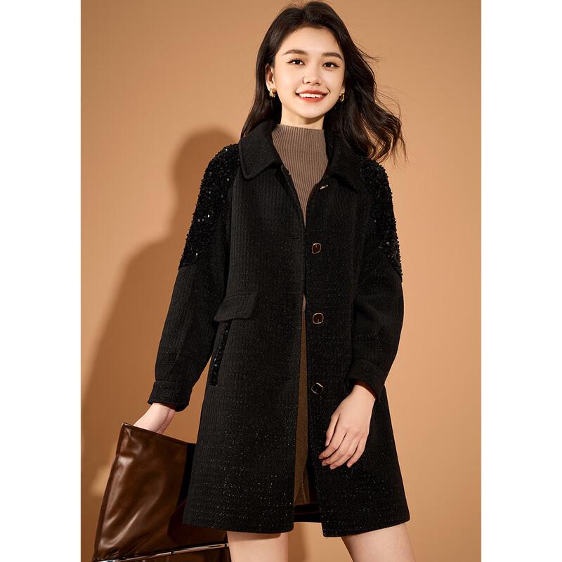 Chic Sequin Embellished Mid-Length Cocoon Coat