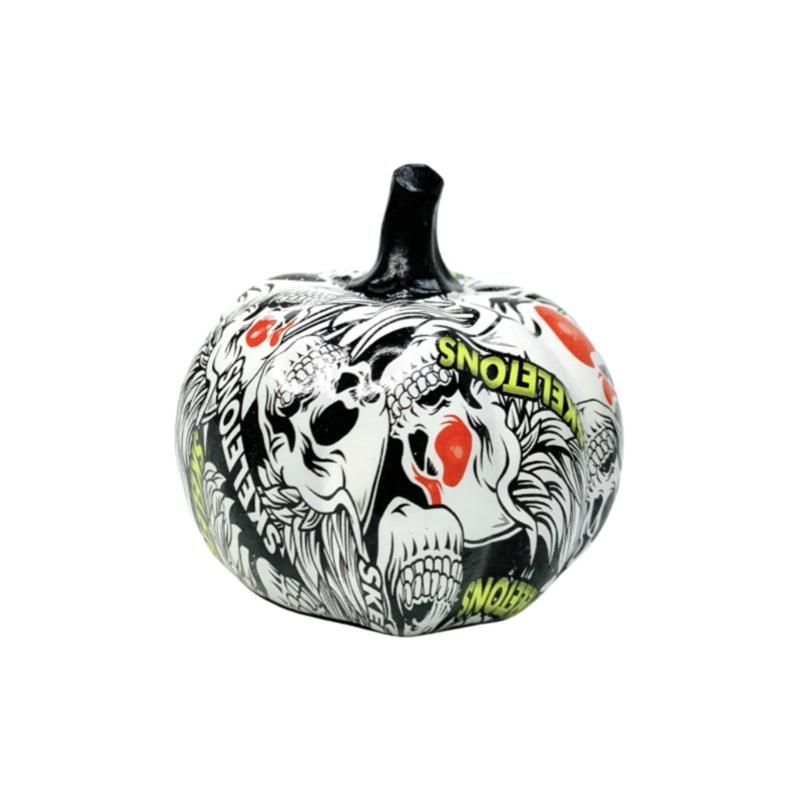 Hall Cabinet Skull Pumpkin Figure with Paint Pattern for Holiday Indoor Shelf Table Room for Mantels Entryway and Home