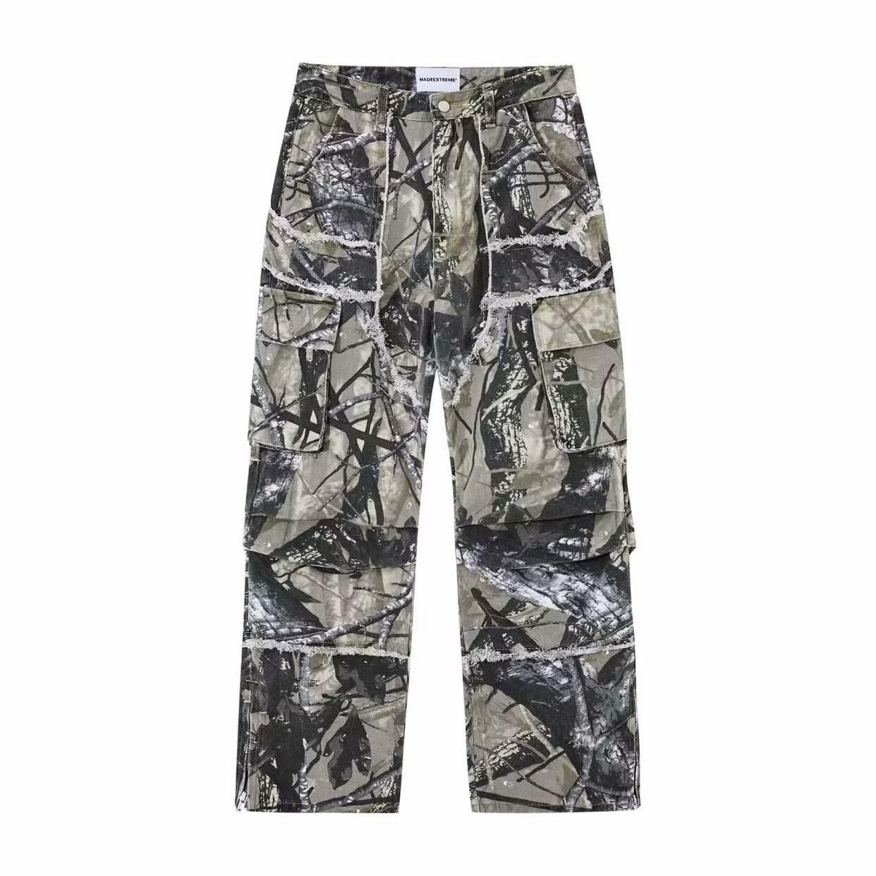 

Unisex Distressed Camouflage Wide-Leg Flared Workwear Jeans 2XL камуфляжний