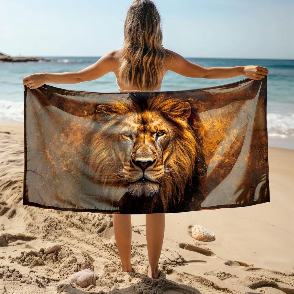 1Pc Lion Print Towel Sports Quick-Drying Super Absorbent Camping Towel Super Soft Lightweight Gym Swimming Yoga Beach Towel