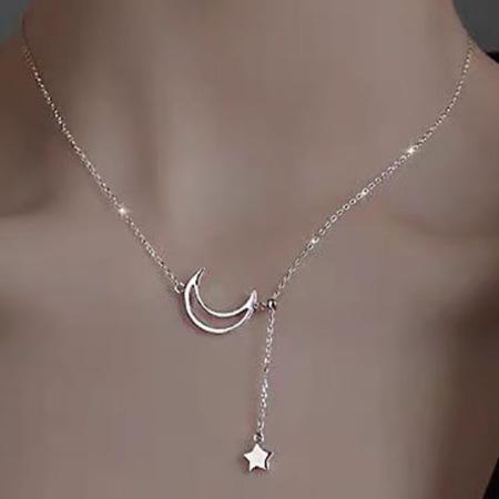 Star Moon Star Titanium Steel Necklace Women'S Autumn And Winter Sweater Chain Does Not Fade Sweet Simple Clavicle Chain