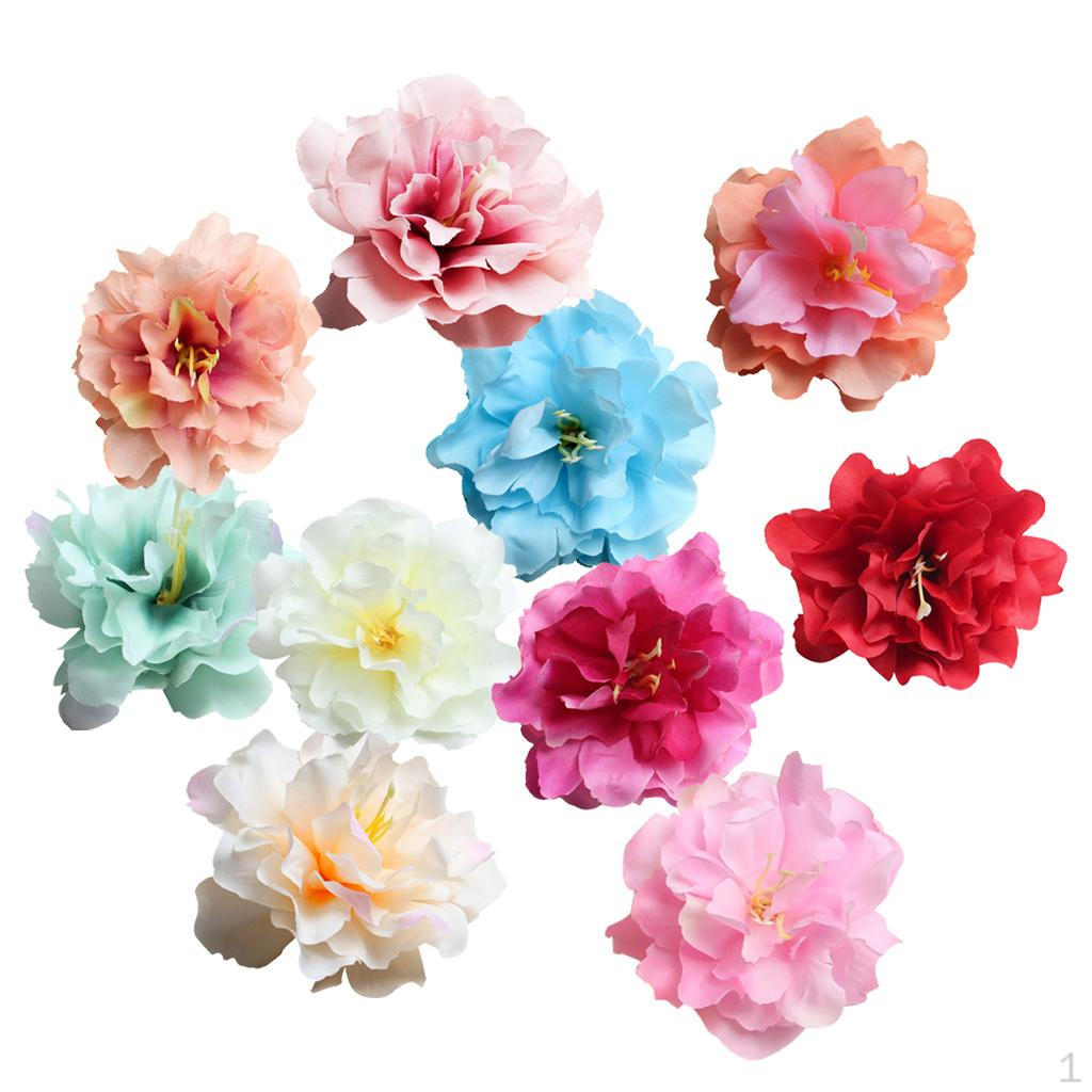 10 Pcs 9 Cm Artificial Silk Peony Heads Simulation Flowers for DIY Headwear Decor