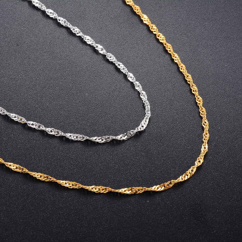 Dainty 2mm Stainless Steel Link Water Wave Chain Thin Necklace for Women Men Copper/Gold Color Neck Choker Collar Metal Jewelry
