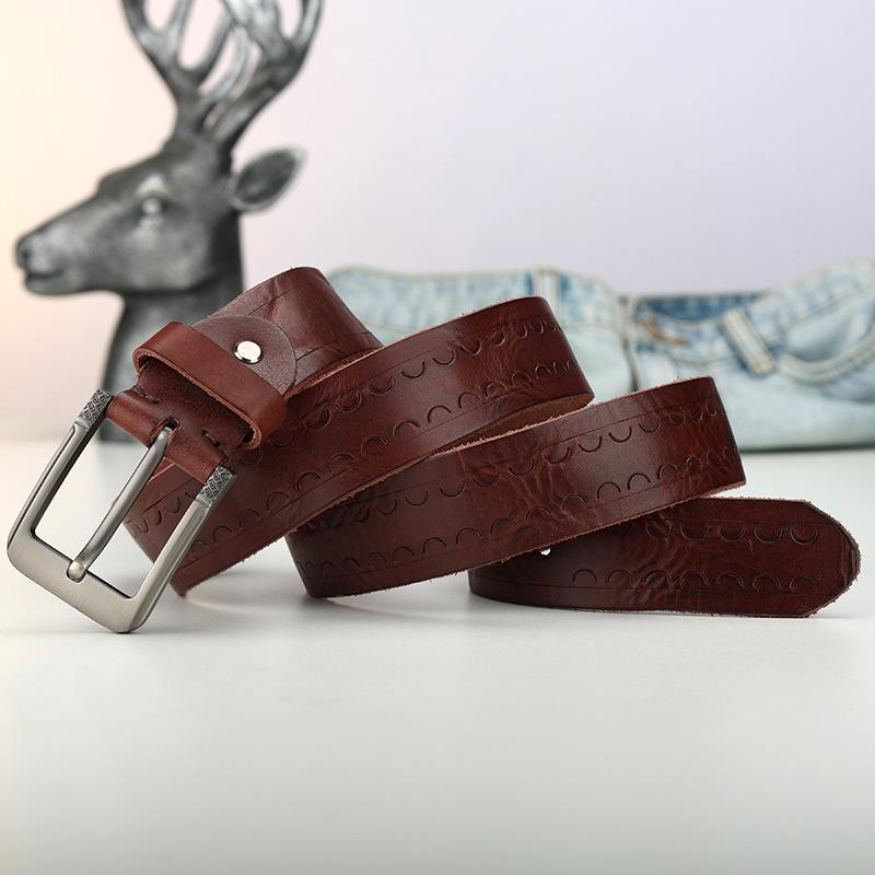 

Мужской ремень кожаный ретро медная пряжка ремень мужской средне-зеленый воловья кожа джинсовый ремень с пряжкой-иголкой 130cm темно-коричневого
