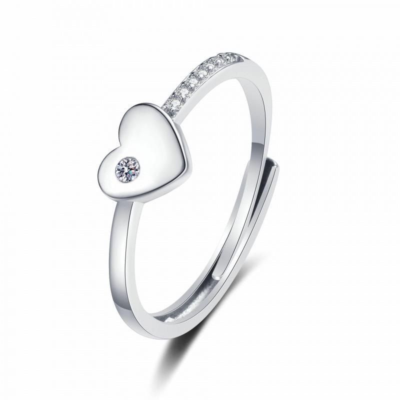 Elegant Heart Zirconia Ring for Women - European & American Style Adjustable Open Size