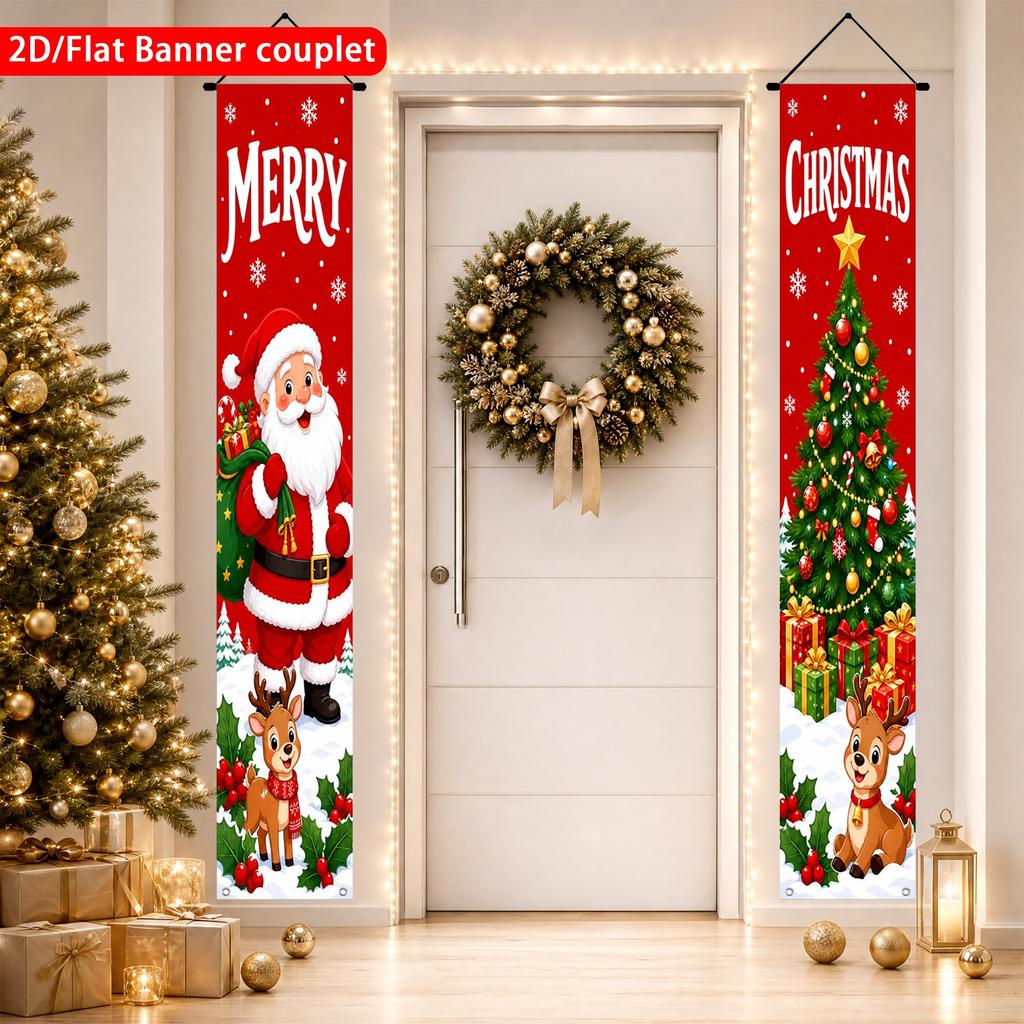 Door Couplet Banner for Christmas 2pcs Cartoon