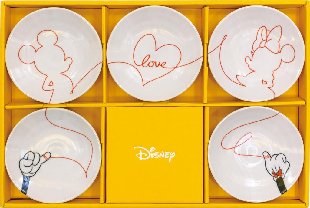 Disney Mickey Mouse and Minnie Mouse Small Dinnerware Love Made in Japan Plates, Approx. 12cm, 5-Piece Set, Is,