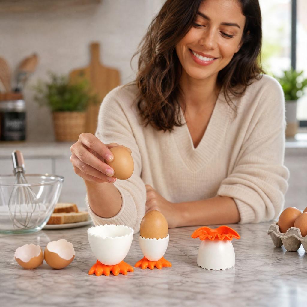 Plastic Egg Cup with Fun Design, High Base Egg Tray for Kitchen Storage and Serving